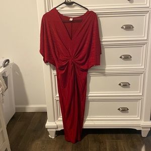 Never been worn burgundy short sleeved neck twist front slit dress